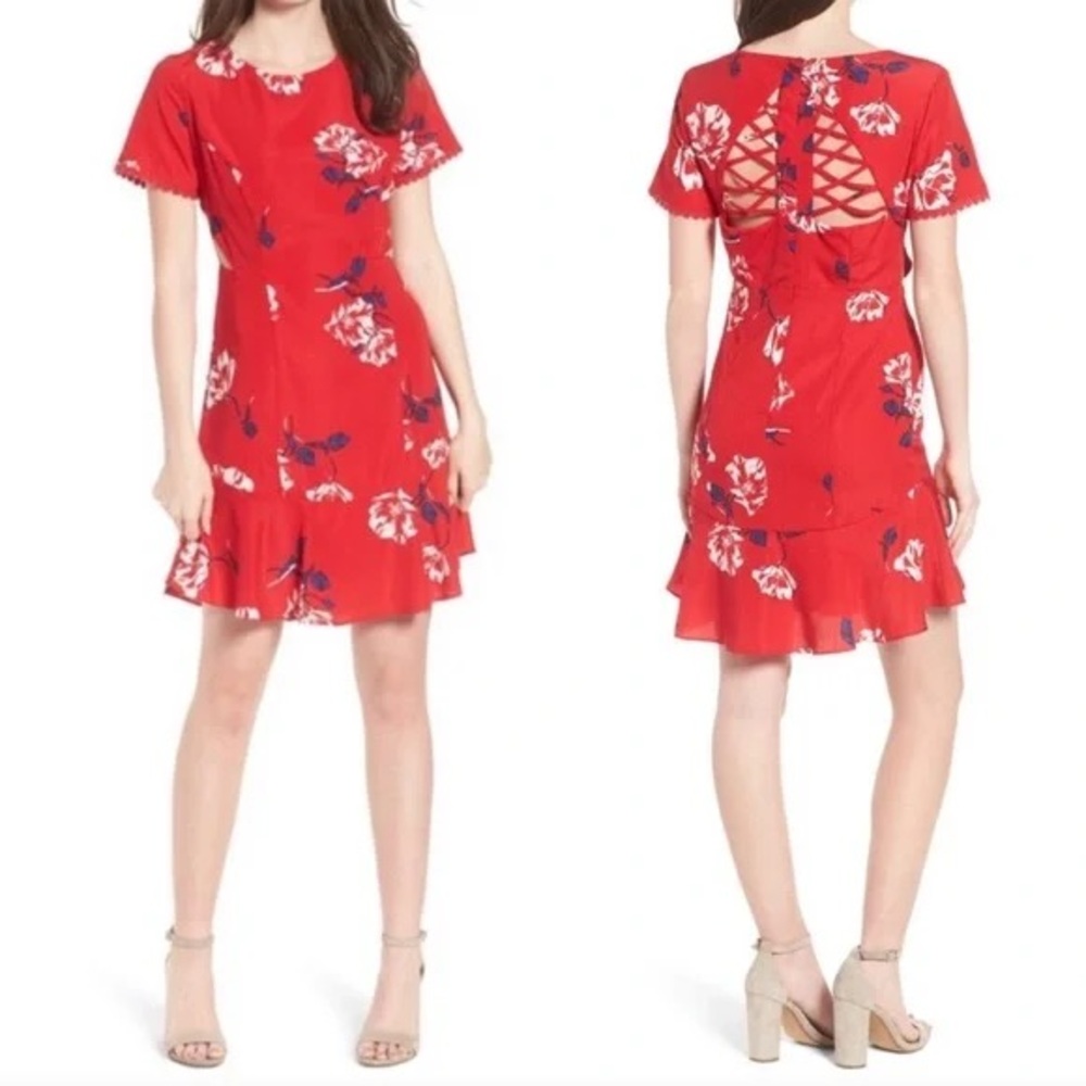 Socialite Floral Print Fit & Flare Cutout Dress